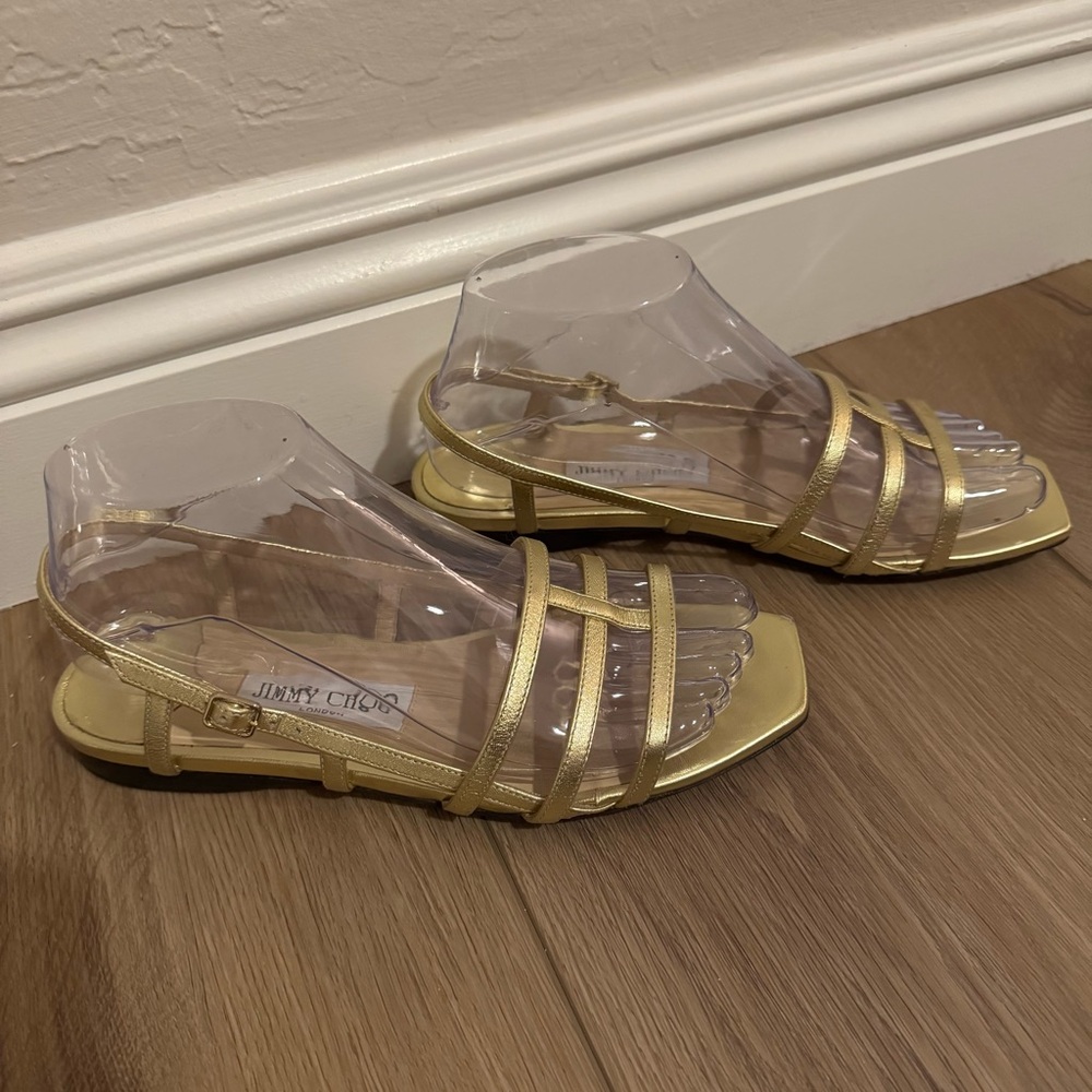 Jimmy Choo Strappy Gold Sandals - Picture 2 of 6